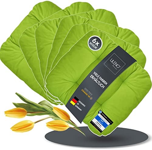 LILENO HOME 6er Set Stuhlkissen Apfelgrün (38x38x8 cm) - Sitzkissen für Gartenstuhl, Küche oder Esszimmerstuhl - Bequeme UV-beständige Indoor u. Outdoor Stuhlauflage als Stuhl Kissen