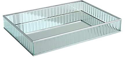 Cratone Spiegeltablett Silber dekorativer Spiegel Tablett Glasspiegelablage Metallkante Dekorieren Ablagefach Kuchen Werkzeuge Home Decoration