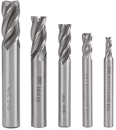 End Mill Bits Set 4,6,8,10,12mm, 4 Flute End Mills Drill Bit Tool, Metric HSS CNC Lathe Straight Shank End Mill Cutter Tool Set for Milling of Kinds of Metal
