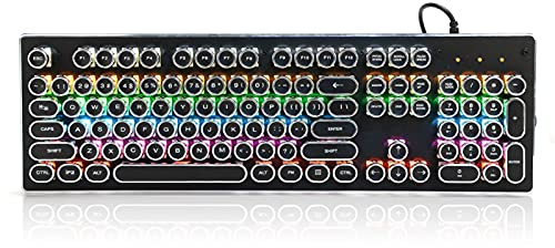 Dpofirs HJK920 Teclado Mécanico Universal para Ordenadores, Gaming Teclado Mecánico Retro Punk Clásico con Cable, Teclado Ergonómico con Luz de Fondo Mixta, 104 Teclas Redondas(Negro)