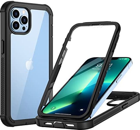 seacosmo Compatible with iPhone 13 Pro Case, Full Body Rugged Case with Built-in Screen Protector Shockproof Heavy Duty Protection Slim Fit Bumper Cover for iPhone 13 Pro 6.1 Inch (Black/Clear)