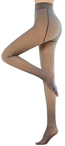 CheChury Jambes Minceur Faux Translucide Chaud Toison Collant Doublé Polaire Chaud Translucide Slim Extensible pour Femmes Thermiques Collants d'hiver en Plein Air,Café,Mince 90g