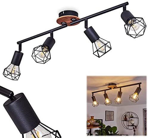 Deckenleuchte Baripada, 4-flammige Deckenlampe aus Metall/Holz in Schwarz/Braun, Leuchte im modernen Design m. verstellbaren Gitterschirmen, 4 x E14-Fassung, mit Lichteffekt, ohne Leuchtmittel