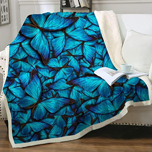 Kuscheldecke Eisblauer Schmetterling Fleecedecke Super Weiche Flanell Blanket 180x220 Wohndecke Wärme Kuscheldecke Flauschig Decken als Sofadecke Tagesdecke oder Reisedecke