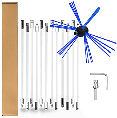 0℃ Outdoor Kit de Deshollinador con Varilla Flexible de Nailon y Cabezal de Cepillo, Deshollinador de Chimeneas Leña Limpia con Accionamiento de Taladro Giratorio para Limpiar la Chimenea,14m