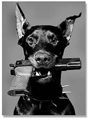 Yangxiaolei Leinwandbild Moderne schwarz-weiße Dobermann-Pistole Luxusmode Wandbild Bilder Poster Poster Set Leinwand Bilder 60x80cm(23.6x31.5inch) Ungerahmt