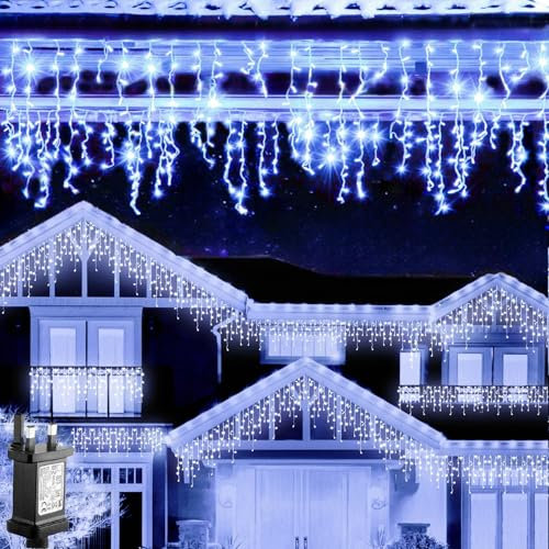 Chipark Icicle Lights Outdoor, 29ft/360 LED Plug in Outdoor Christmas Lights 8 Modes Waterproof Mains Powered Decorate Lighting for Indoor Party Bedroom Garden Yard Christmas Tree (Cool White)
