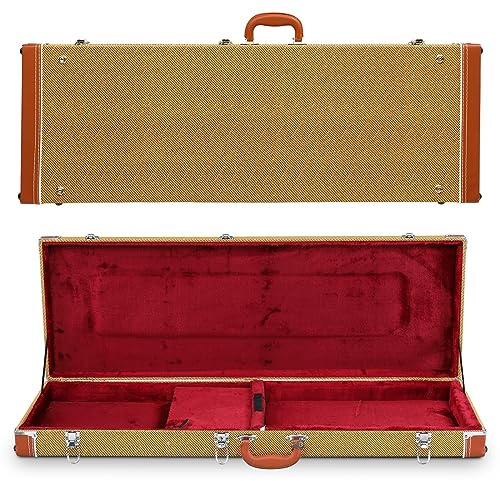 Ktaxon Hartschalenkoffer für E-Gitarre, rechteckig, aus Holz, Hartschalen-Schutzhülle für ST TL 170 SG-Stil, mit Verriegelungs-Polsterung, gelb, Retro-Stil