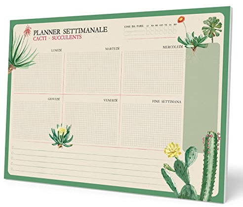 Grupo Erik Wochenplaner Tischkalender Block A4 - Kalender Planer Botanical Cacti auf Italienisch - Tischplaner A4 ohne festes Datum
