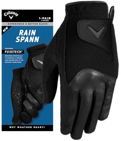 Callaway Golf Rain Spann Golfhandschuhe für nasses Wetter, 2 Stück, Schwarz , L