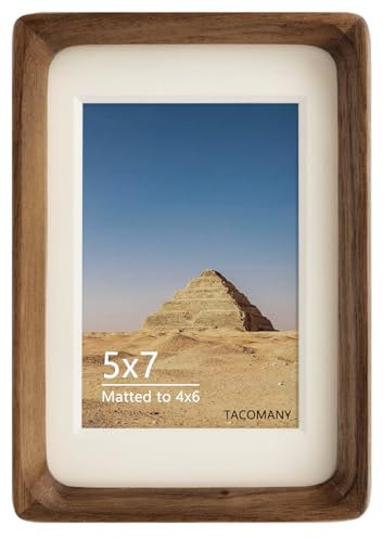 Natural Wood Photo Frames Inspired Tabletop Picture Frame with Mat, Vertical or Horizontal Display (Walnut, 5x7 matted to 4x6)
