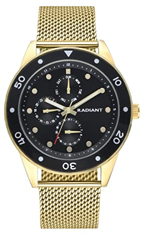 RADIANT - Kanarische Kollektion - Analoge und automatische Armbanduhr für Damen, Armband mit goldenem Zifferblatt und goldenem Mailänder Netz, Größe 45 mm, 5 ATM., bunt, Armband