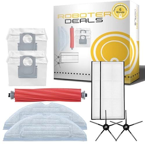 Roboter Deals - Zubehör Set, Ersatzteile Kit für Roborock S7 Pro Ultra (2X Staub-Beutel, 2X Feinstaub-Filter, 2X Wisch-Pad, 2X Seitenbürsten 5arm schwarz, 1x Hauptbürste) Staubsaugroboter