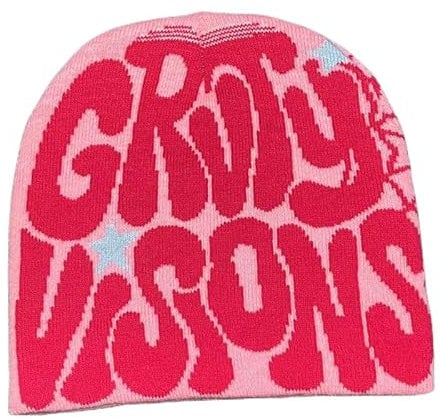 CORIRESHA Unisex Erwachsene Y2k Beanie Spinnennetz Grafik Brief Strickmützen Winter Warme Kappen, Rosa Rose Rot, Einheitsgröße
