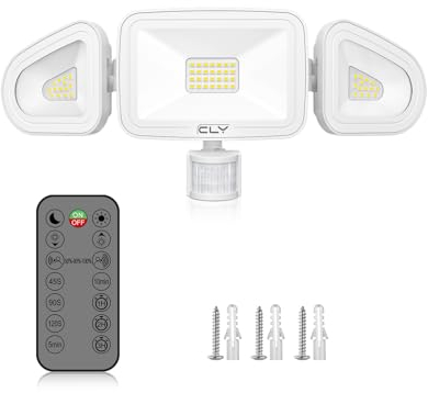 CLY 42W LED Strahler mit Bewegungsmelder Fernbedienung, 3600LM 6500K Kaltweiß Außenstrahler mit verstellbaren 3 Köpfe LED Fluter IP66 Wasserdicht Scheinwerfer Flutlicht für Garage Terrasse
