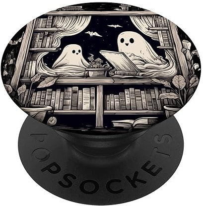 PopSocket PopGrip:Spooky Ghosts Reading Books Library Bookworm Retro Bookish Swappable PopGrip