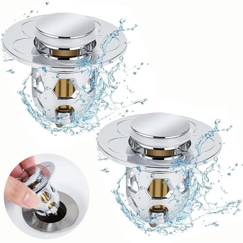 Gearmax 2 Pièces Bouchon de Lavabo Universelle Pop Up Bouchon de Vidage pour Lavabo, Filtre pour Evier Flitre de Vidange Anti-Bloqué(Orifice de Vidange 34-40mm)