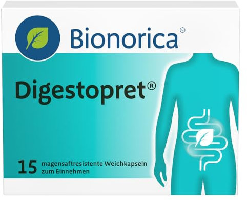 Digestopret bei Darmbeschwerden – lindert Krämpfe, löst Blähungen und kann Völlegefühl reduzieren mit Hilfe der Natur: hochdosiertes Pfefferminzöl, 15 magensaftresistente Weichkapseln