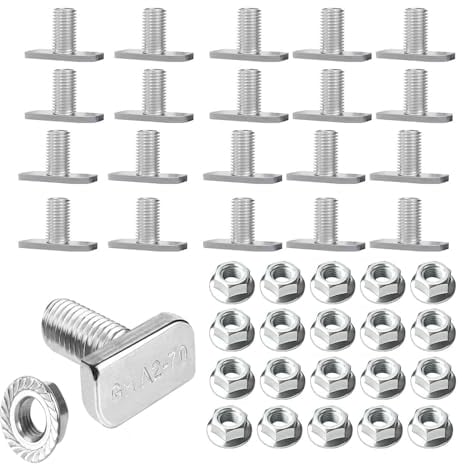 20 Stück Hammerkopfschrauben M8 x 20, Hammerkopfschrauben-Set, Flanschmuttern Hammerkopfschrauben Set für Ankerschienenschrauben, Gewächshaus Edelstahl Photovoltaik und Solar Montage (M8)