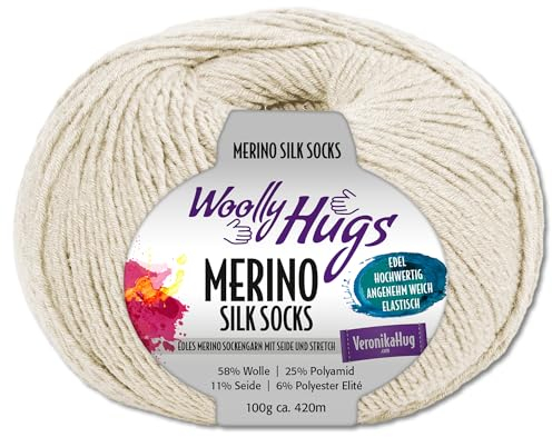 Frida's Wollhaus Woolly Hugs 100 g Merino Silk Socks Sockenwolle Sockengarn Strümpfe 15 Farben (205 | Hellbeige)