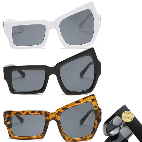 Hunphy 3 Stück Schrullig Sonnenbrille, Coole Brille, Lustige Mini Klobige Sonnenbrille, Damen Trendige Unisex Rave Brille für Männer, Frauen, 3 Farben