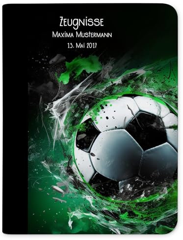 CreaDesign, Kinder Zeugnismappe mit Namen personalisiert, Motiv Fußball Splash ohne Klarsichthüllen, A4, 24 x 31 x 1 cm, Rücken schwarz