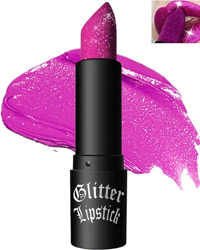 LYSdefeu Rossetto Glitter, Rossetto Glitterato, Rossetti Lunga Durata, Lucidalabbra Scintillante Finitura Metallica Opaca Impermeabile,brillantini Lipstick Regali Di Natale Per Halloween-04 Rosso Rosa