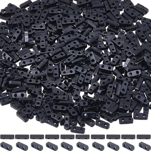 SUNNYCLUE 1 boîte de 500 perles Demi-Tila Noires Carrées en Vrac, 2 trous, 1/2 tila Coupées, Mini Verre Japonais Plat Rectangulaire, Perles D'Espacement pour la Fabrication de Bijoux, Bracelets, Colli