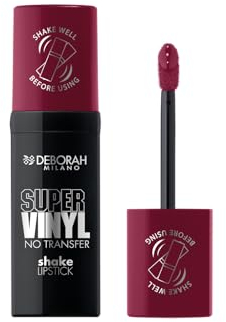 Deborah Milano - Super Vinyl Shake Lipstick Rossetto Liquido Vinilico, N.6 Winery, Colore Intenso e No Transfer, Dona Labbra Viniliche e Impeccabili fino a 16 Ore, 4ml