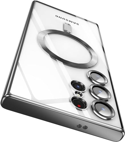 AFENGBOX Official Titanium Case for Samsung Galaxy S24 Ultra,[Compatible with MagSafe][Full Camera Cover Protection] Metallic Glossy Magnetic Slim Luxury Phone Case for Galaxy S 24 Ultra,Grey