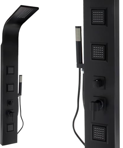 Luxus Duschpaneel schwarz Matt Alu vielen Funktionen Regendusche 165cm Neustes Modell, Material: ohne Thermostat