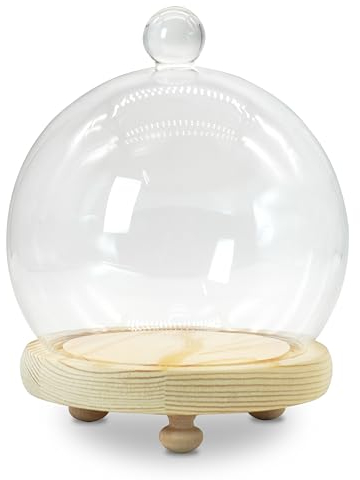 Orqihod Transparente Glasglocke mit Holzsockel, runde Glasglocke, Globus-Display-Kuppel, Abdeckung für Pflanzen, Dekorationen, Handwerk, kugelförmige Vitrine, Durchmesser 10 cm