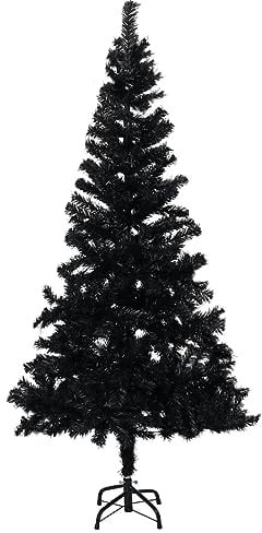 Gecheer Julträd, jul, konstgjord, svart, 150 cm, tillverkad av svart PVC, och stål, konstgjord julgran 150 cm, svart julgran, julgran 150 cm, svart julgran 150 cm, 150 x 75 cm, svart