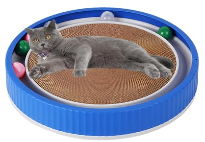 Tablero Rascador Redondo para Gatos, Almohadilla Rascadora Redonda 3 En 1, Pista De Juguete Interactiva para Gatos con Bolas, Cartón Rascador para Gatos De Interior con Garra De Molienda,Azul