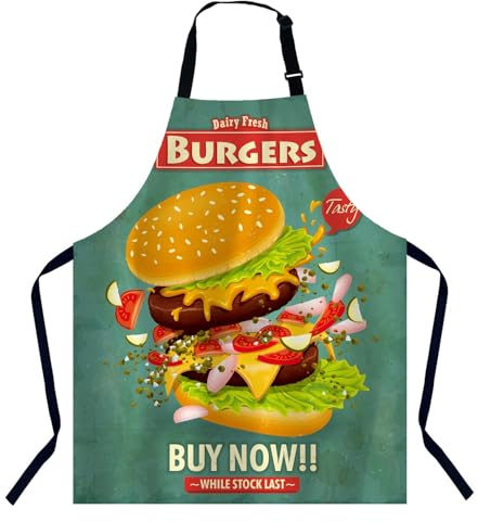 Xuwenz Schürze für Damen und Herren, 002, Vintage-Burger-Poster, 31 X 27 Inch