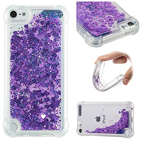 SIYOPINPFY Hülle für iPod Touch 7 / iPod Touch 6 Hülle mit Stoßfest, für Frauen Quicksand Glitzer Flüssigkeit HandyHülle Transparent Silikon Treibsand Schutzhülle für iPod Touch 5 Liebe Violett YB