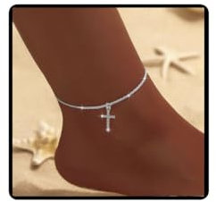 Cubahop Bracelets de cheville d'été pour femme avec croix en cristal et cœur