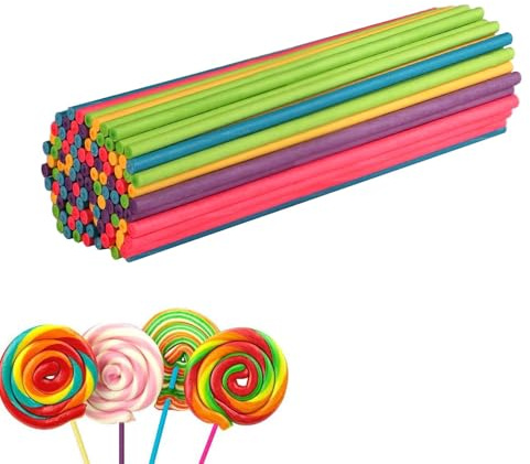 100 Stück Stiele für Cake Pops aus Papier, 15cm Cake Pop Stiele Lollipop Sticks für Cakepop, Lollipop, Hartbonbon, Regenbogen-Bonbons, Schokolade, Vielfarbig
