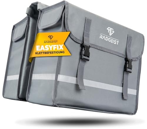 RADGEIST Fahrrad Doppeltasche für Gepäckträger I Gepäckträgertasche doppelt aus wasserabweisendem Material I Fahrradtasche Gepäcktasche 40L (Grau, 40L)