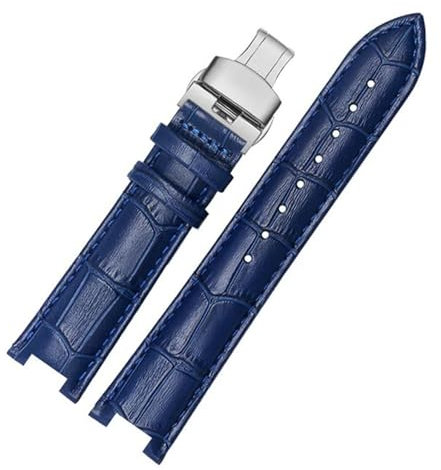 DKWOIS Lederarmband kompatibel mit MK Mk2277 2425 Tischkerben-Uhrenarmband Michael Kors Mike Coles Damen-Uhrenarmband(Royal blue silver,20x12mm)
