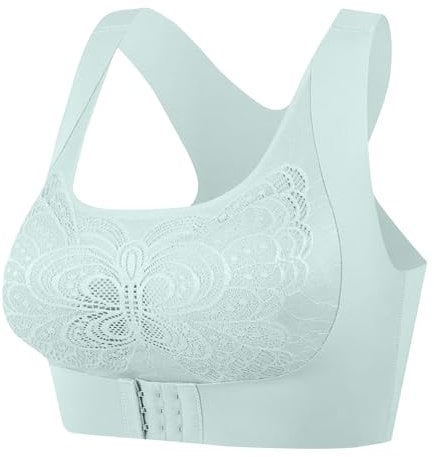 of 5,Women Comfort no Wire Bras Seamless no Show Bra Pack, Front Fastening Padded Racer Back Bras for Women UK, Front Fastening Sports Green