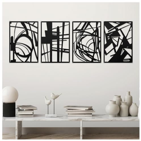 NUODWELL 4 Stück abstrakte schwarze Metall-Wanddekoration, moderne minimalistische Wandkunst-Dekor-Silhouette, Eisen-Wandskulptur für Wohnzimmer, Schlafzimmer, Badezimmer, Büro (Stil 1)