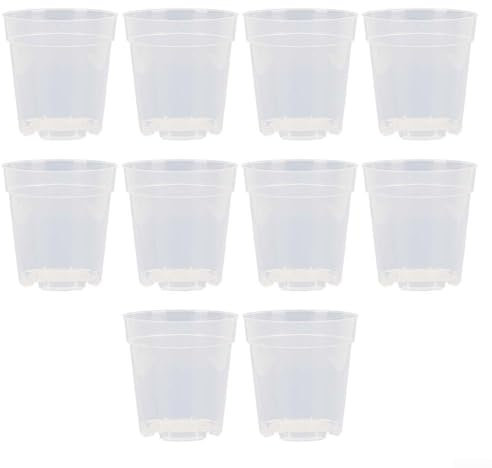 Puupaa Lot de 10 pots de fleurs en plastique transparent de 7,6 à 17 cm avec trous de drainage, pots de fleurs d'intérieur et d'extérieur pour orchidée, penoy, rose, tulipes (7,6 cm)