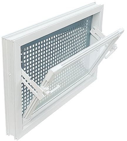 Kellerfenster weiss 40 x 30 cm Einfachglas incl. Schutzgitter, Insektenschutz, 4 Fensterbauschrauben, 10 Fensterkeile