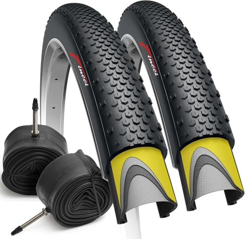 Fincci Bicicleta Cubiertas 700c x 38c con 2X Camara de Aire Presta 40-622 - Par Gravel Plegable Gomas con 1mm Antipinchazos - Neumaticos 28 para Adulto, Eléctrica, Carretera, MTB y Montaña Bici