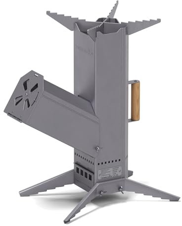 TERRADIX® Raketenofen Campinggrill Edelstahl - kochen, braten, grillen - komplett zerlegbar mit Tragetasche- mit Holz oder Kohle befeuerbar