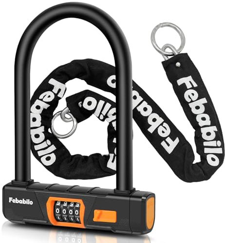 Febabilo Motorcycle Locks Heavy Duty Anti Theft, 4 Digit Combination Bike U Lock with 4FT x 8mm Strong Cut Resistant Chain, Keyless Electric Ebike Locks, Large U-Shaped Moped Wheel Lock for Fat-Tire