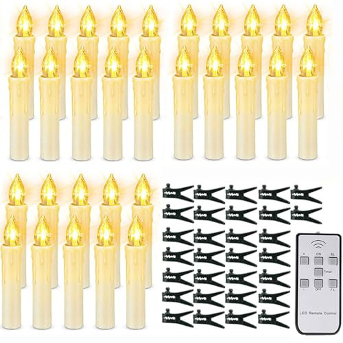 UEGFSIJRF Clip on Candles for Christmas Trees, 20PCS LED Flameless Taper Candles with Remote Timer Christmas Tree Candles String Light for Home Decor