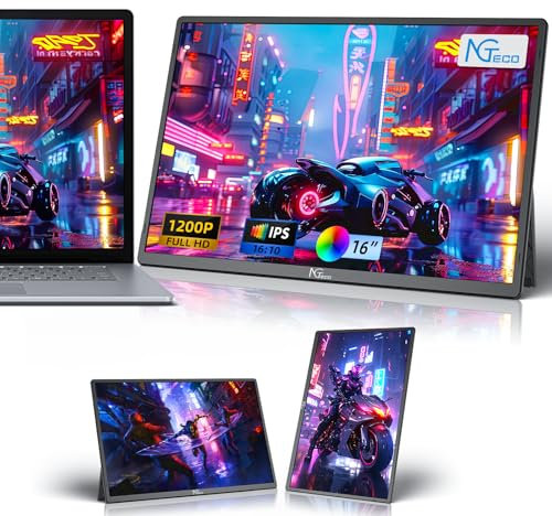 NGTeco Portable Monitor 16 FHD 1200P USB C HDMI Gaming Ultra-Slim IPS Display w/Smart Cover & Speakers,HDR Plug&Play, Second External Monitor for for Laptop/PC/Mac/Phone/Xbox Switch/PS4