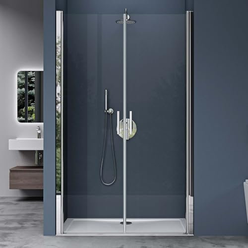 doporro Porta Box Doccia per Nicchia 140x195cm Cabina Doccia con 2 Ante Apertura Battente Porta Doccia in Vetro Temperato Trasparente Teramo24K